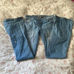 y2k lace up flare jeans